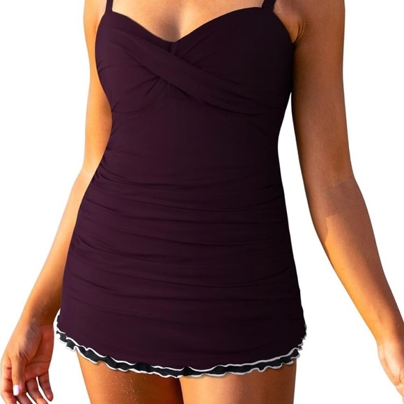 NWT Hilor Women One Piece Swimsuit Tummy Control Bathing Suits Ruffle Monokini - Picture 2 of 9